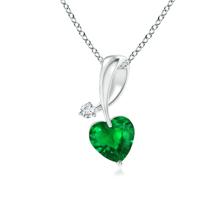 4mm AAAA Heart-Shaped Emerald Ribbon Pendant with Diamond in White Gold