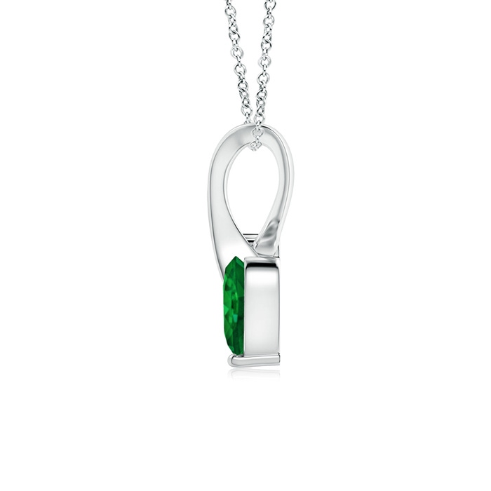 4mm AAAA Heart-Shaped Emerald Ribbon Pendant with Diamond in White Gold Back