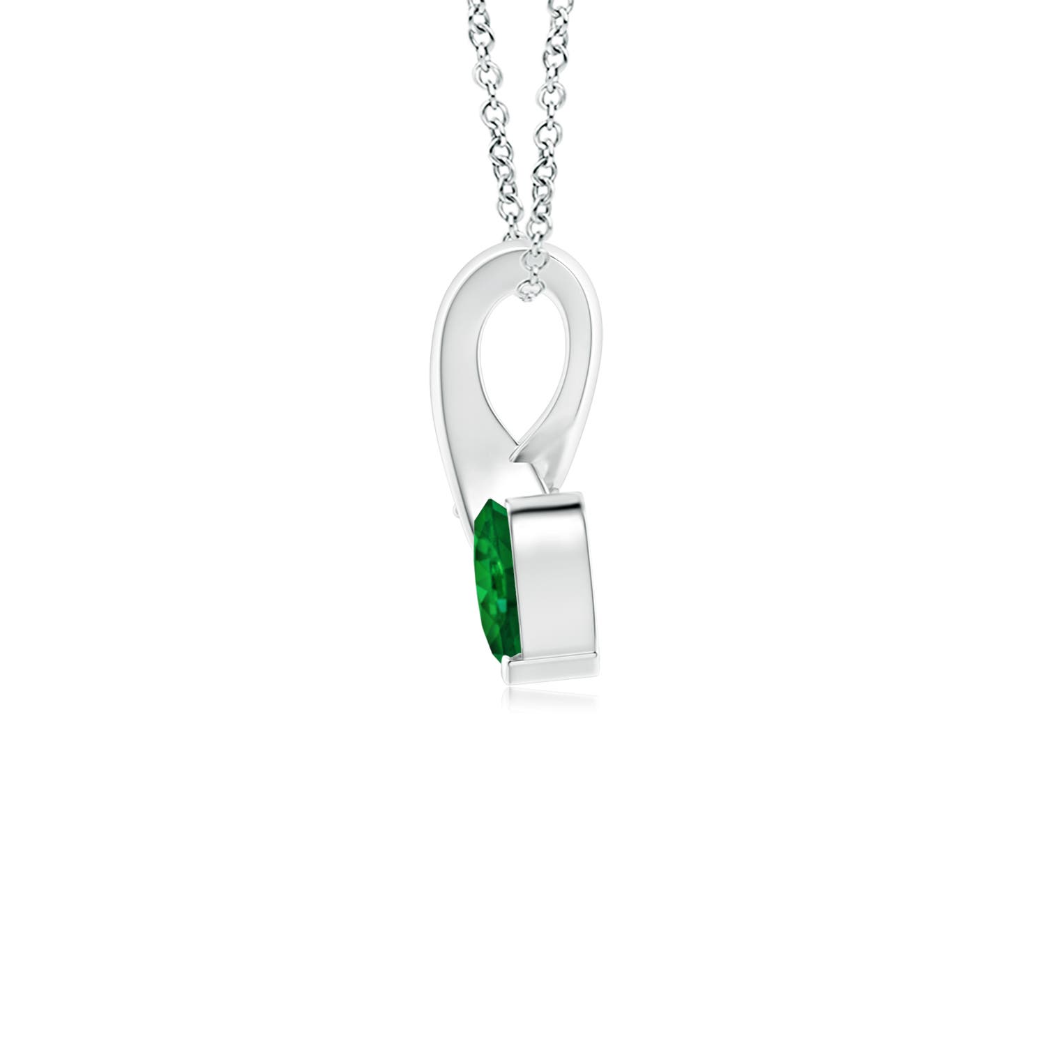 4mm AAAA Heart-Shaped Emerald Ribbon Pendant with Diamond in White Gold - side 2