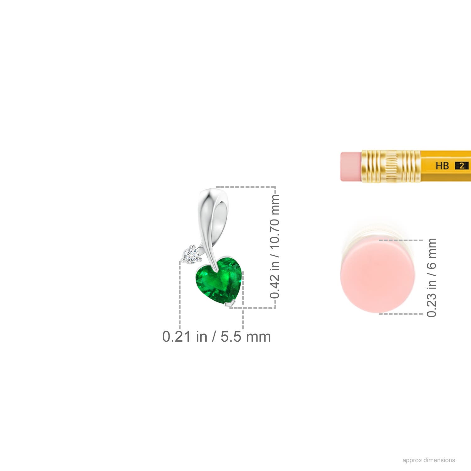 4mm AAAA Heart-Shaped Emerald Ribbon Pendant with Diamond in White Gold - ruler