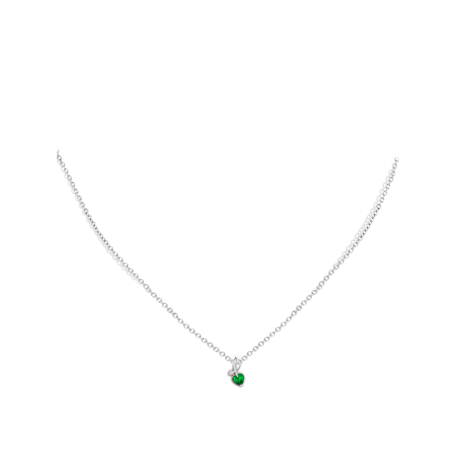 4mm AAAA Heart-Shaped Emerald Ribbon Pendant with Diamond in White Gold - body_neck