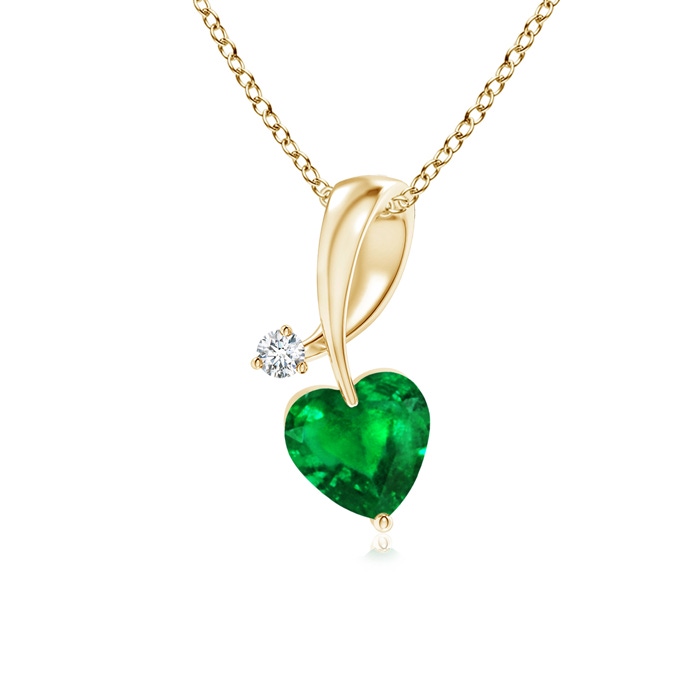 4mm AAAA Heart-Shaped Emerald Ribbon Pendant with Diamond in Yellow Gold