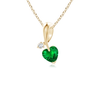 4mm AAAA Heart-Shaped Emerald Ribbon Pendant with Diamond in Yellow Gold