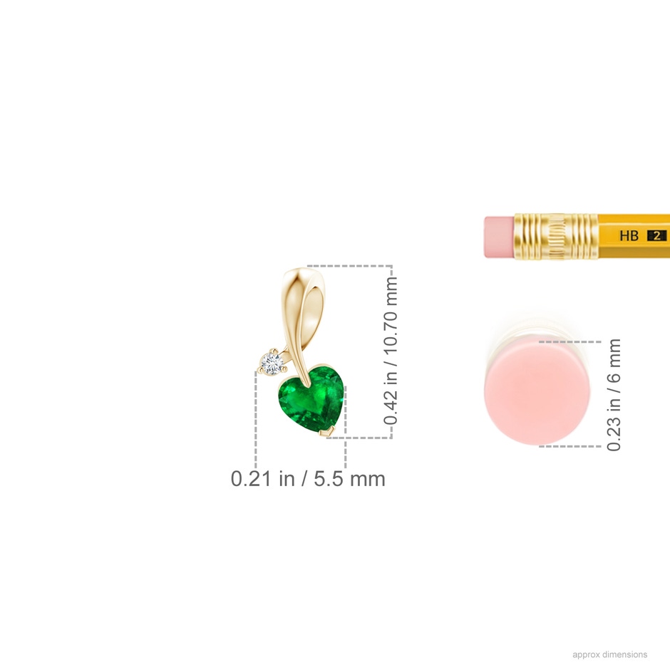 4mm AAAA Heart-Shaped Emerald Ribbon Pendant with Diamond in Yellow Gold ruler