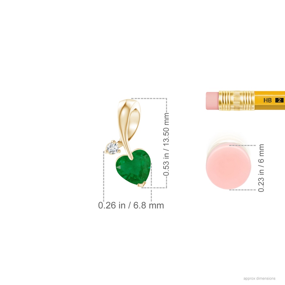 5mm A Heart-Shaped Emerald Ribbon Pendant with Diamond in Yellow Gold ruler