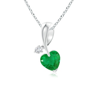 5mm AA Heart-Shaped Emerald Ribbon Pendant with Diamond in White Gold