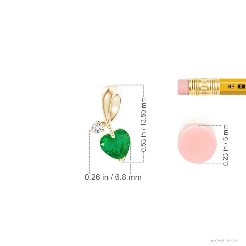 5mm AA Heart-Shaped Emerald Ribbon Pendant with Diamond in Yellow Gold ruler