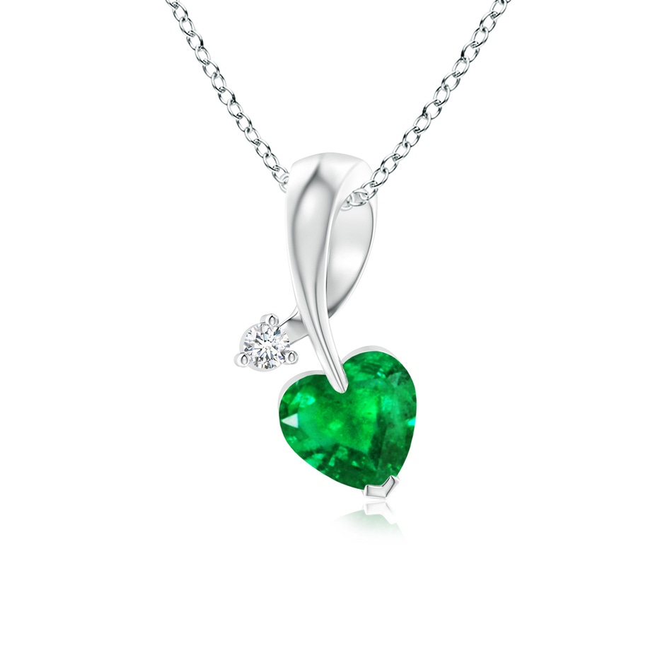 5mm AAA Heart-Shaped Emerald Ribbon Pendant with Diamond in White Gold 