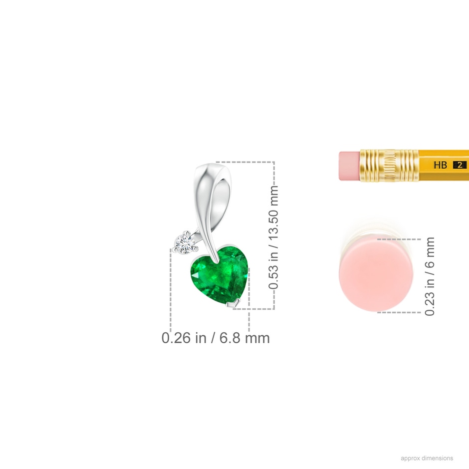 5mm AAA Heart-Shaped Emerald Ribbon Pendant with Diamond in White Gold ruler