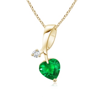 5mm AAA Heart-Shaped Emerald Ribbon Pendant with Diamond in Yellow Gold