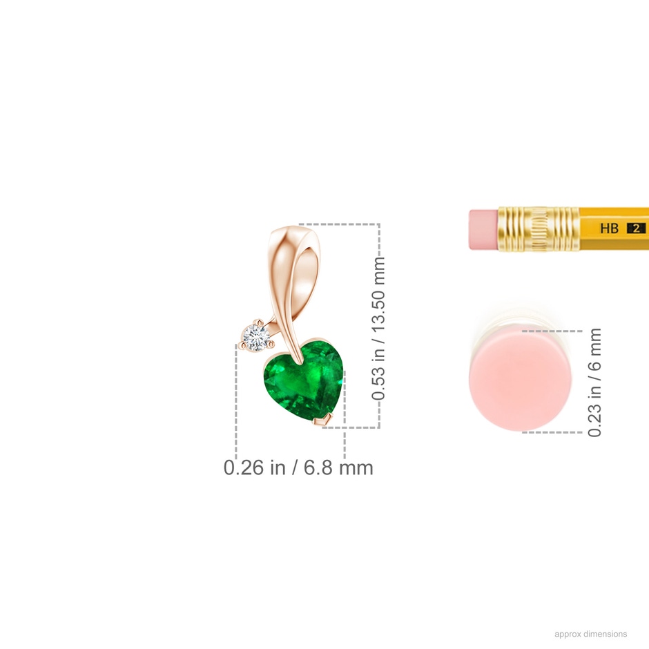 5mm AAAA Heart-Shaped Emerald Ribbon Pendant with Diamond in Rose Gold ruler