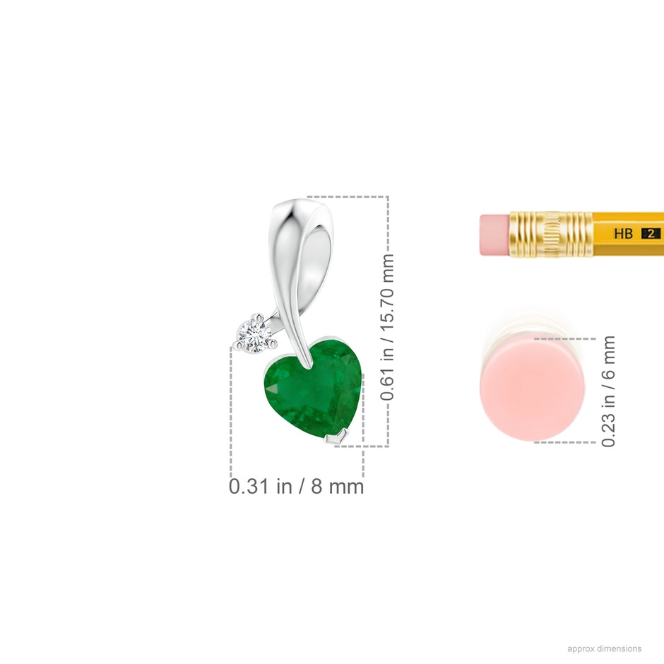 6mm A Heart-Shaped Emerald Ribbon Pendant with Diamond in 18K White Gold ruler