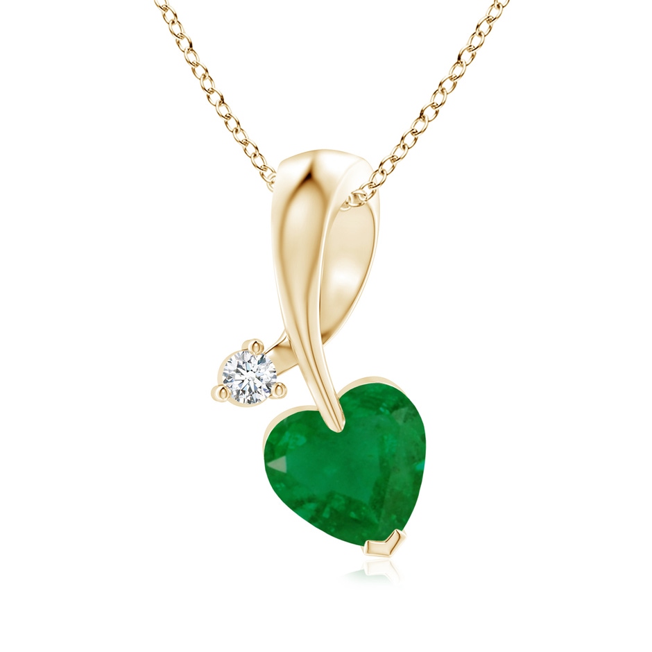 6mm A Heart-Shaped Emerald Ribbon Pendant with Diamond in 18K Yellow Gold 
