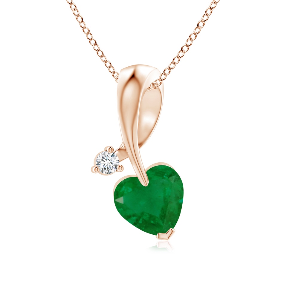 6mm A Heart-Shaped Emerald Ribbon Pendant with Diamond in Rose Gold 