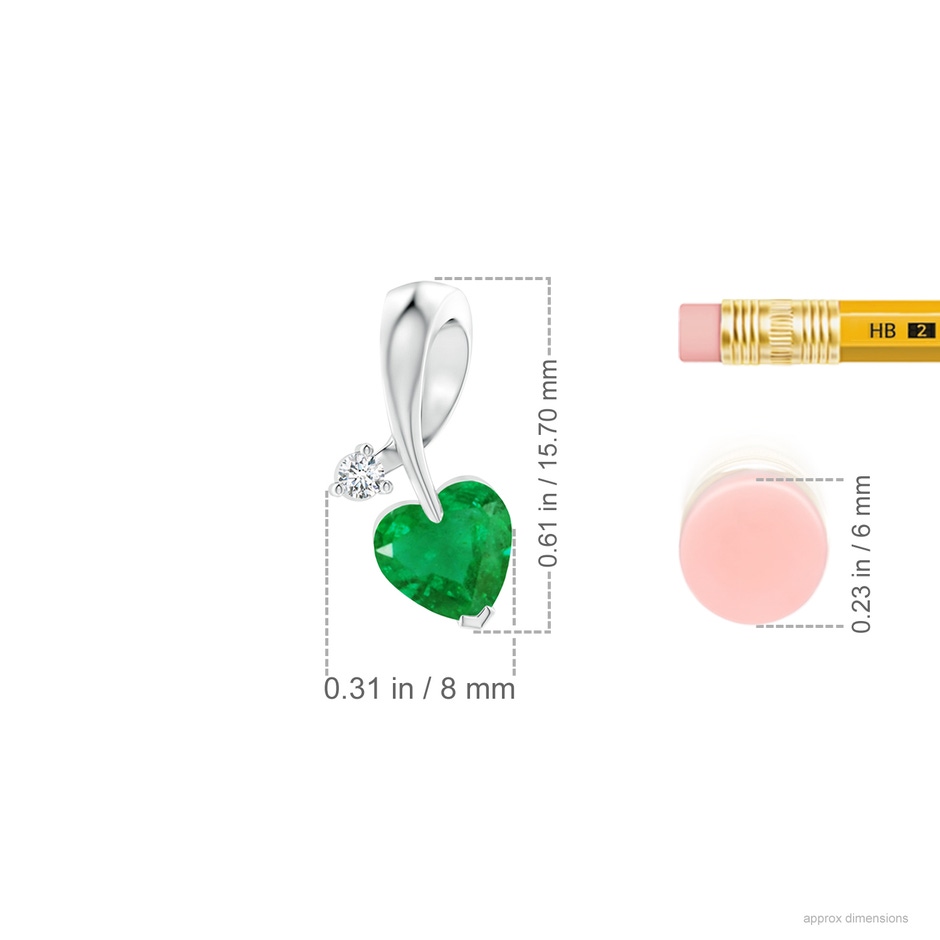 6mm AA Heart-Shaped Emerald Ribbon Pendant with Diamond in P950 Platinum ruler