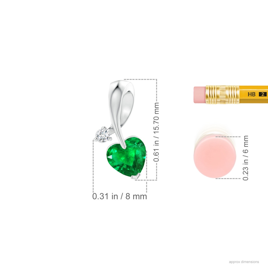 6mm AAA Heart-Shaped Emerald Ribbon Pendant with Diamond in 18K White Gold ruler