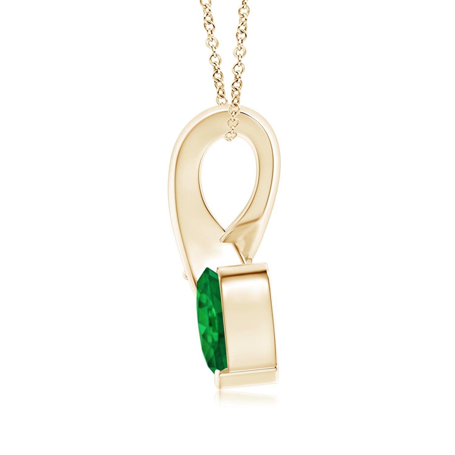 6mm AAA Heart-Shaped Emerald Ribbon Pendant with Diamond in 18K Yellow Gold