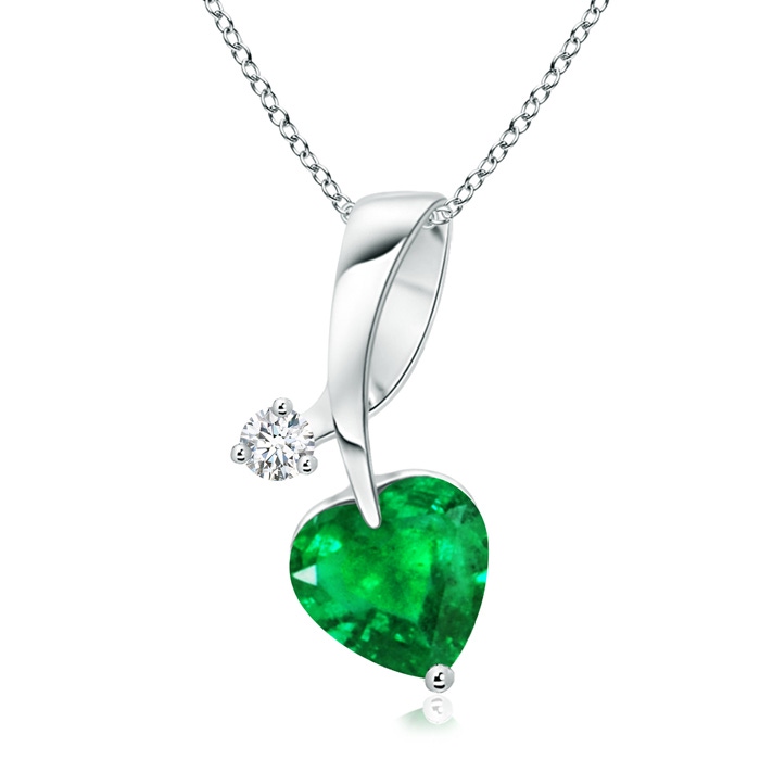 6mm AAA Heart-Shaped Emerald Ribbon Pendant with Diamond in White Gold