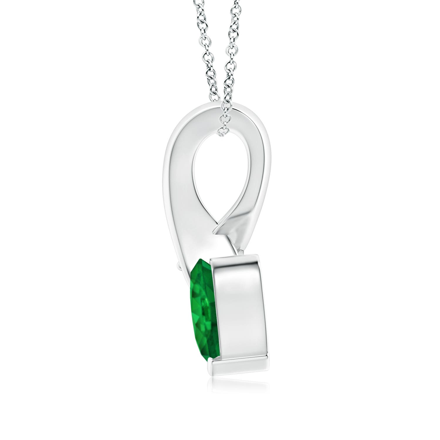 6mm AAA Heart-Shaped Emerald Ribbon Pendant with Diamond in White Gold