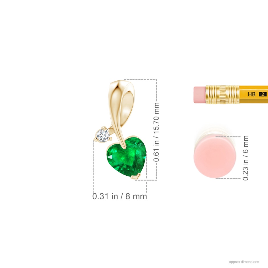 6mm AAA Heart-Shaped Emerald Ribbon Pendant with Diamond in Yellow Gold ruler