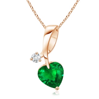 6mm AAAA Heart-Shaped Emerald Ribbon Pendant with Diamond in Rose Gold