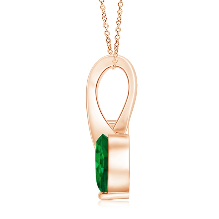 6mm AAAA Heart-Shaped Emerald Ribbon Pendant with Diamond in Rose Gold Back