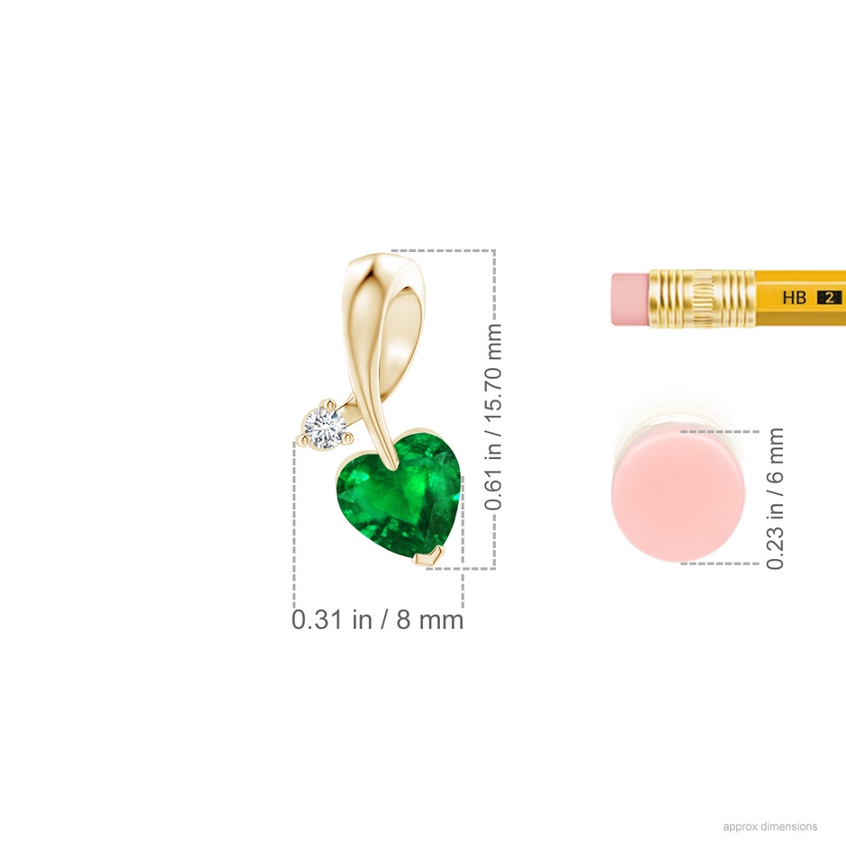 6mm AAAA Heart-Shaped Emerald Ribbon Pendant with Diamond in Yellow Gold ruler