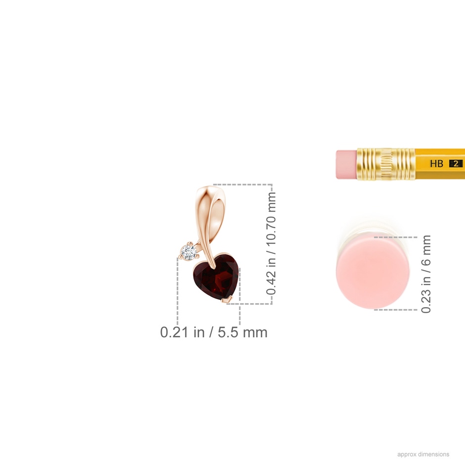 4mm A Heart-Shaped Garnet Ribbon Pendant with Diamond in 18K Rose Gold ruler