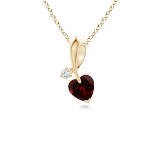 4mm AA Heart-Shaped Garnet Ribbon Pendant with Diamond in 9K Yellow Gold