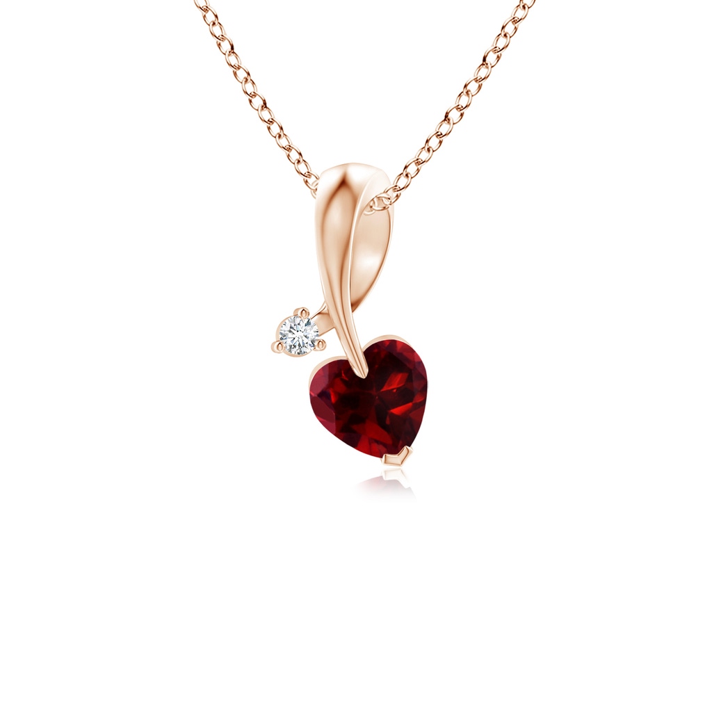 4mm AAAA Heart-Shaped Garnet Ribbon Pendant with Diamond in Rose Gold