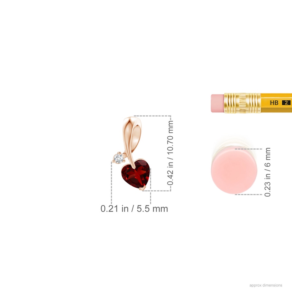 4mm AAAA Heart-Shaped Garnet Ribbon Pendant with Diamond in Rose Gold ruler