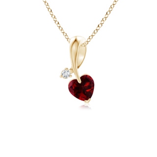 4mm AAAA Heart-Shaped Garnet Ribbon Pendant with Diamond in Yellow Gold