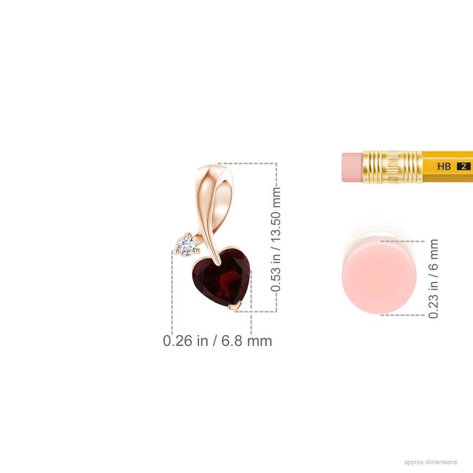 5mm A Heart-Shaped Garnet Ribbon Pendant with Diamond in 18K Rose Gold ruler