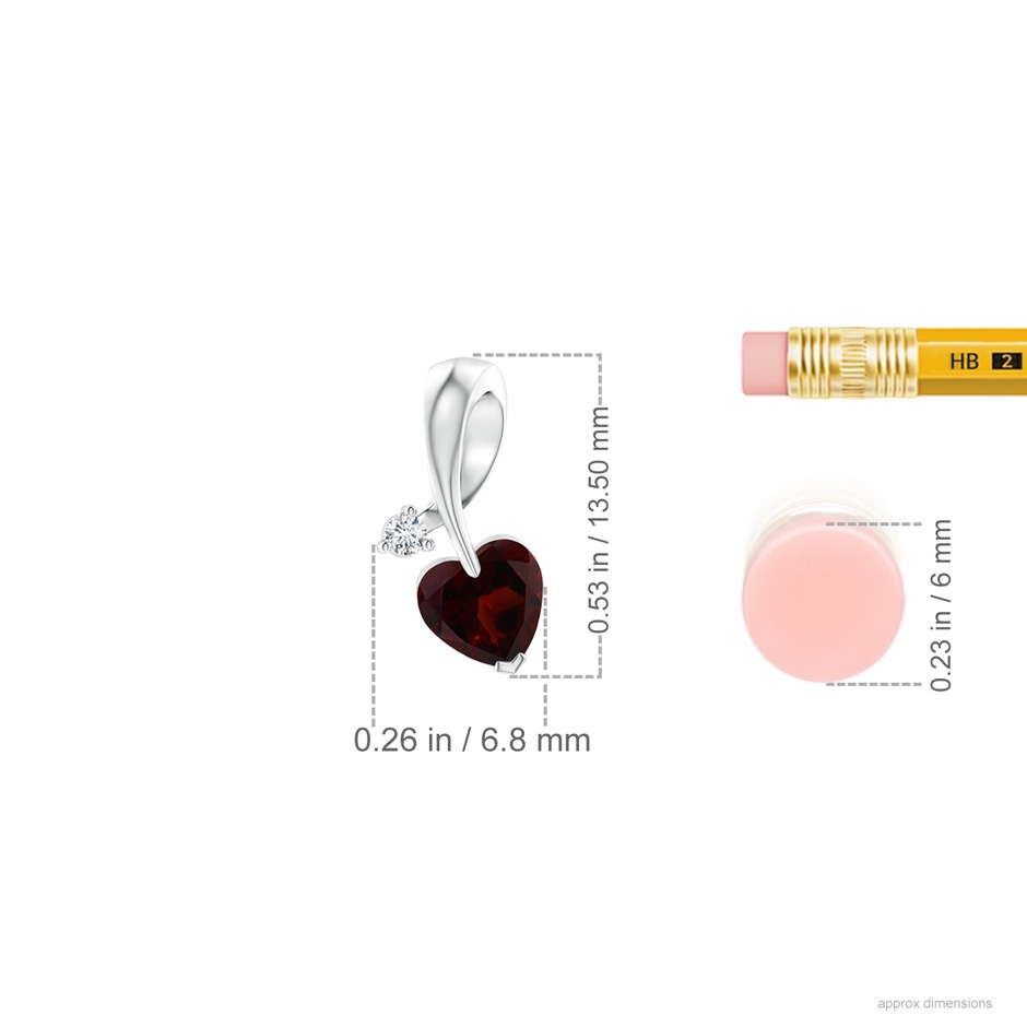 5mm A Heart-Shaped Garnet Ribbon Pendant with Diamond in 18K White Gold ruler