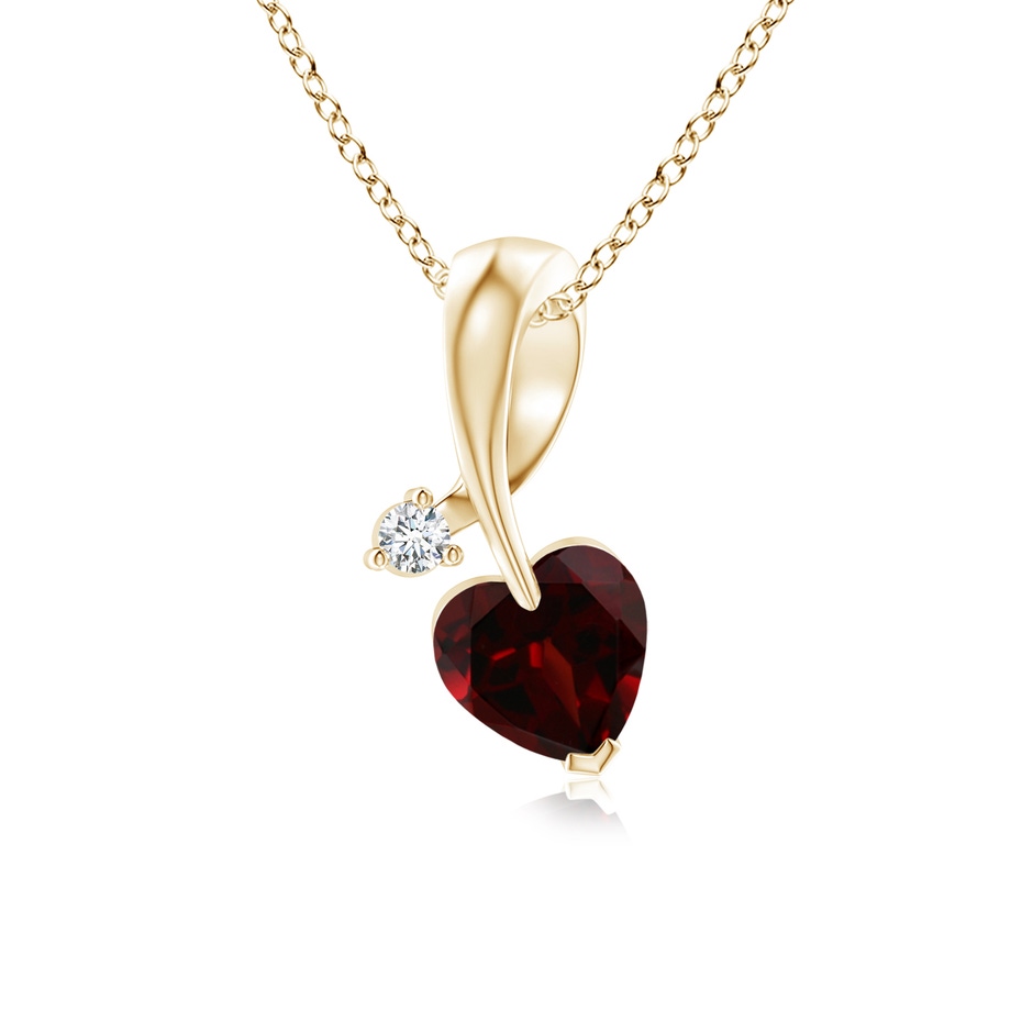 5mm AA Heart-Shaped Garnet Ribbon Pendant with Diamond in 18K Yellow Gold 