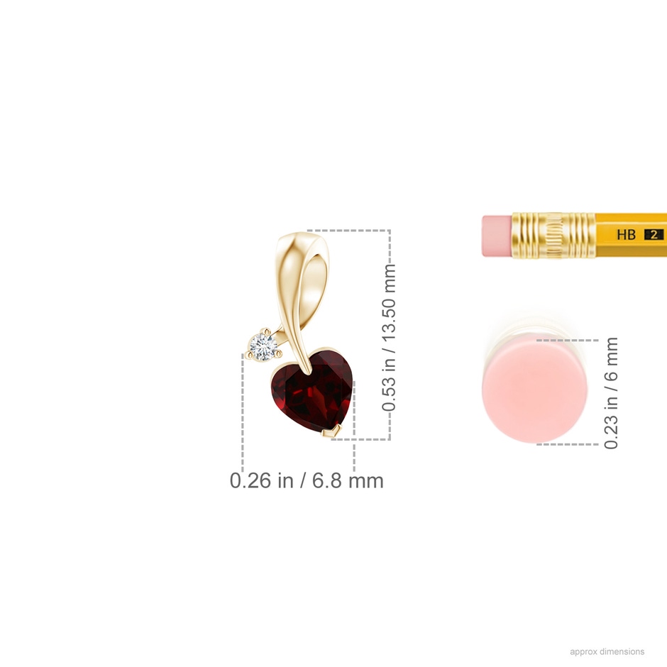 5mm AA Heart-Shaped Garnet Ribbon Pendant with Diamond in 18K Yellow Gold ruler