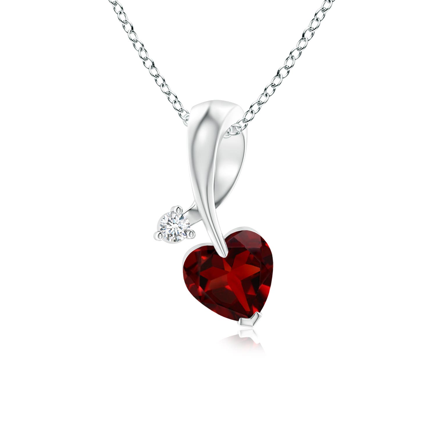 5mm AAAA Heart-Shaped Garnet Ribbon Pendant with Diamond in 18CT White Gold