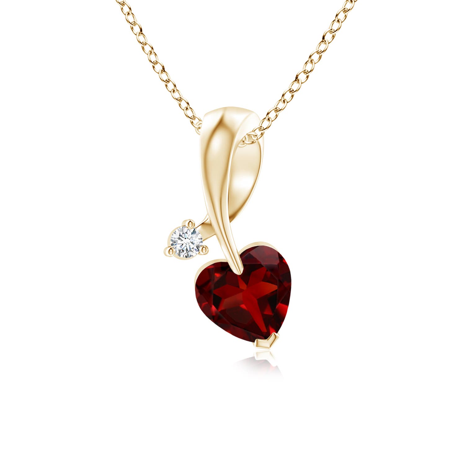 5mm AAAA Heart-Shaped Garnet Ribbon Pendant with Diamond in 18CT Yellow Gold