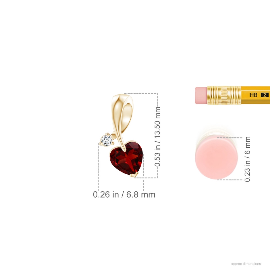 5mm AAAA Heart-Shaped Garnet Ribbon Pendant with Diamond in 18K Yellow Gold ruler