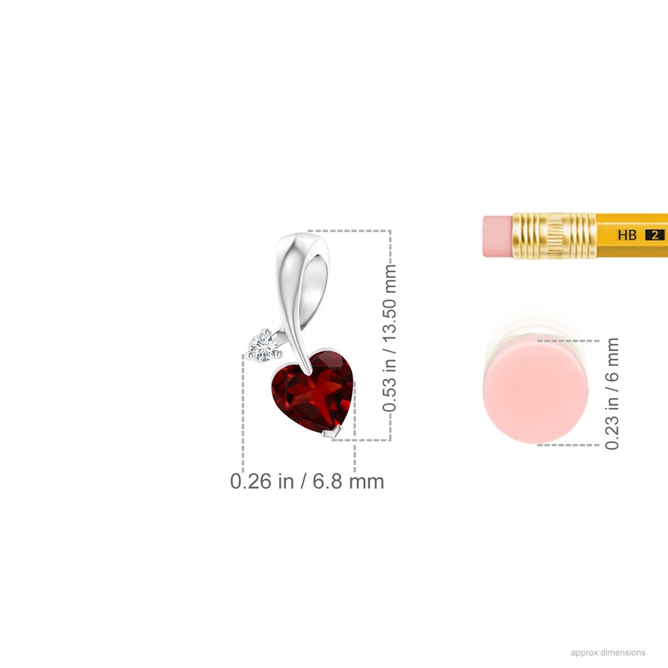 5mm AAAA Heart-Shaped Garnet Ribbon Pendant with Diamond in P950 Platinum ruler