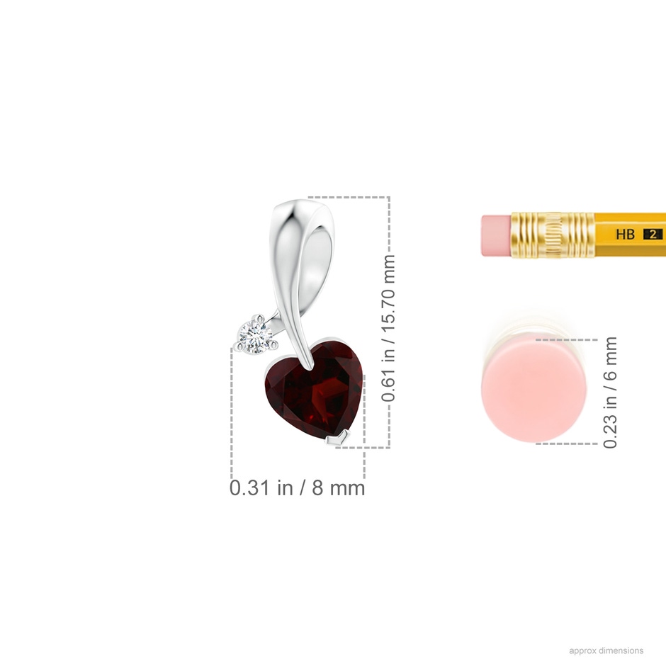 6mm A Heart-Shaped Garnet Ribbon Pendant with Diamond in 18K White Gold ruler