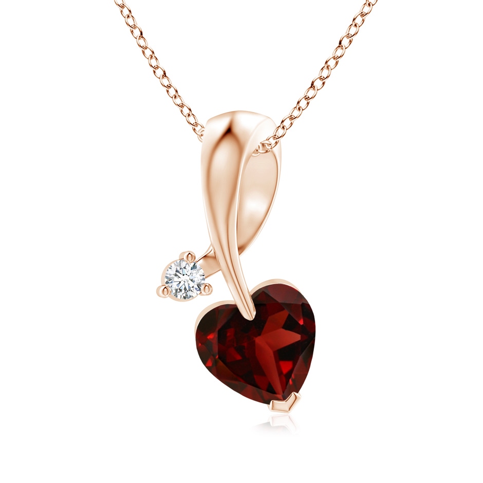 6mm AAA Heart-Shaped Garnet Ribbon Pendant with Diamond in 18K Rose Gold 