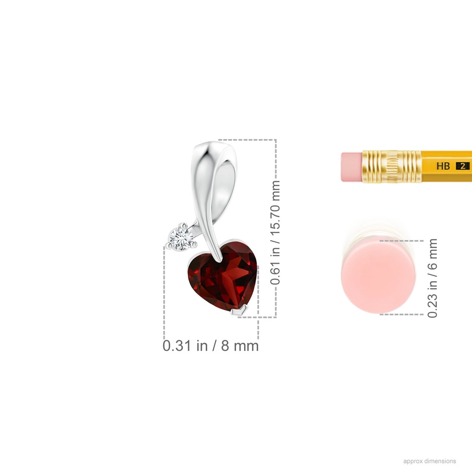 6mm AAA Heart-Shaped Garnet Ribbon Pendant with Diamond in 18K White Gold ruler