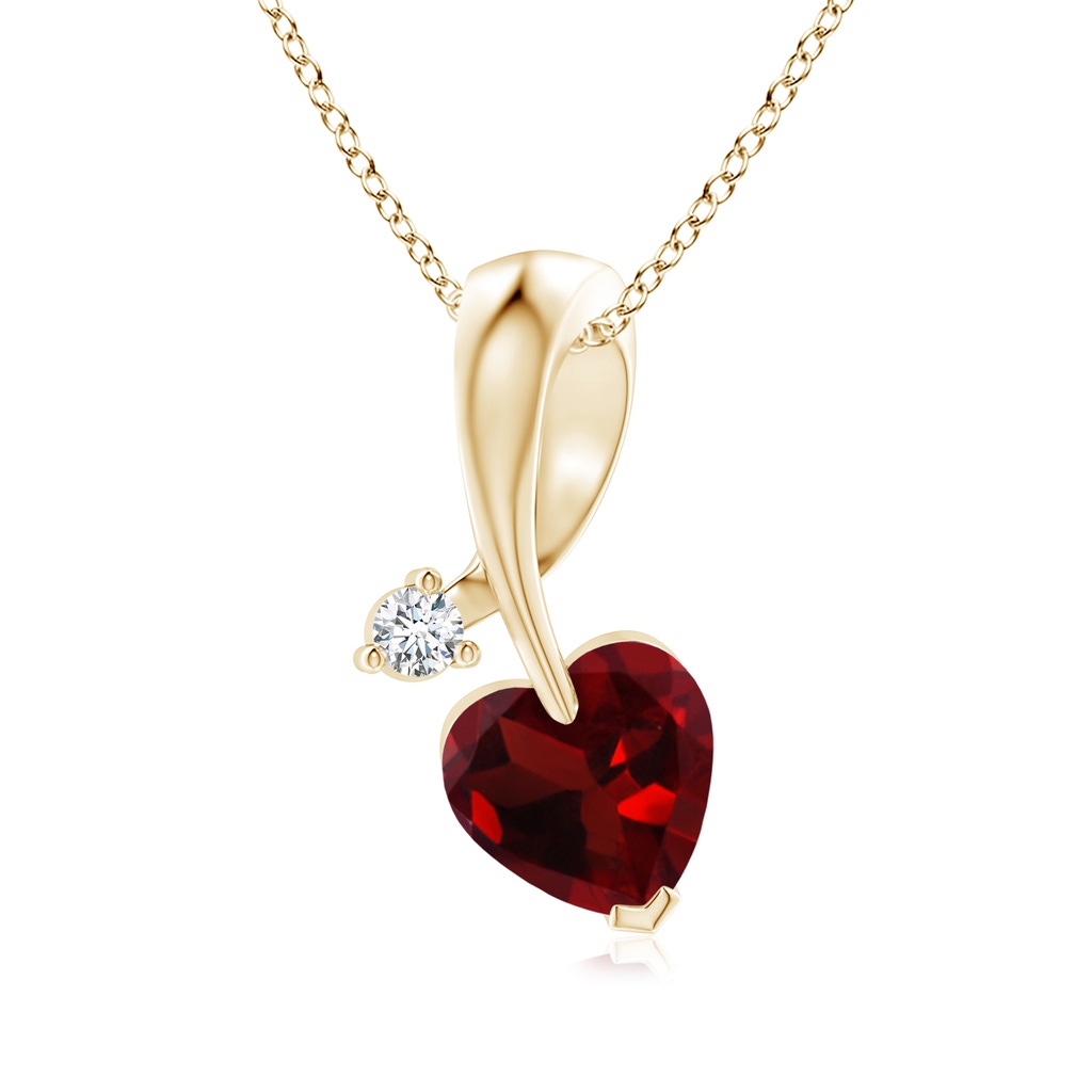 6mm AAA Heart-Shaped Garnet Ribbon Pendant with Diamond in Yellow Gold