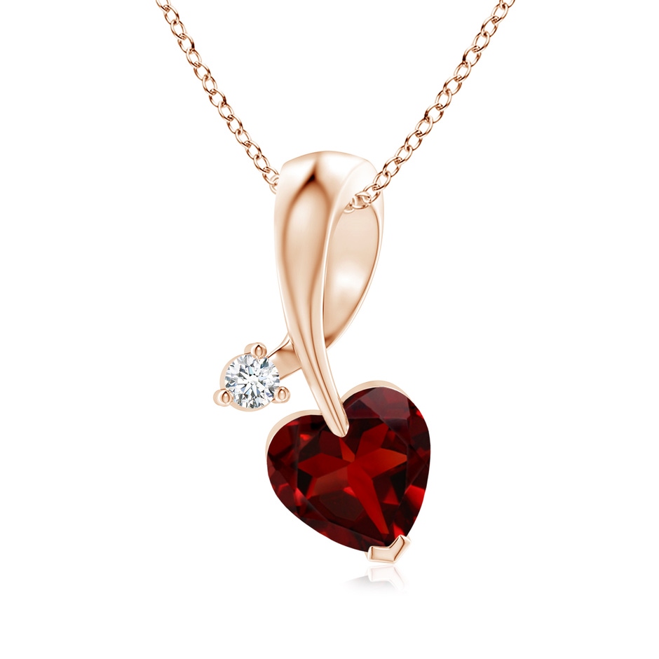 6mm AAAA Heart-Shaped Garnet Ribbon Pendant with Diamond in 18K Rose Gold 