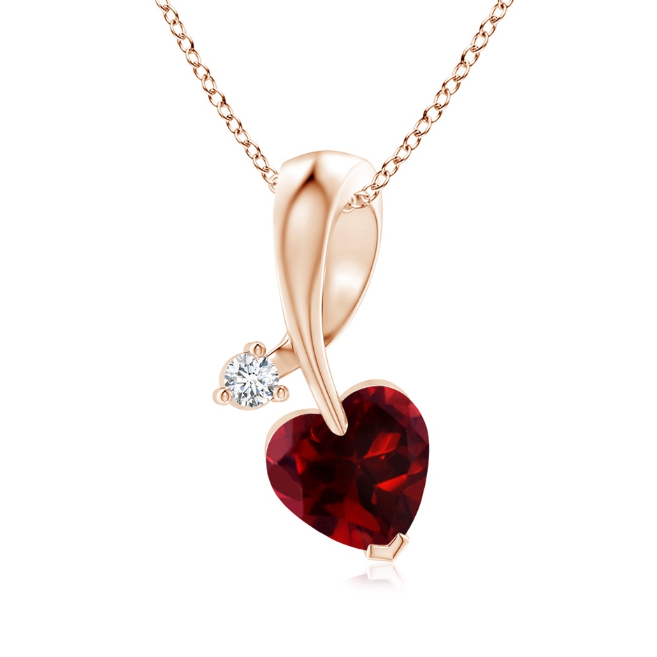 6mm AAAA Heart-Shaped Garnet Ribbon Pendant with Diamond in Rose Gold 