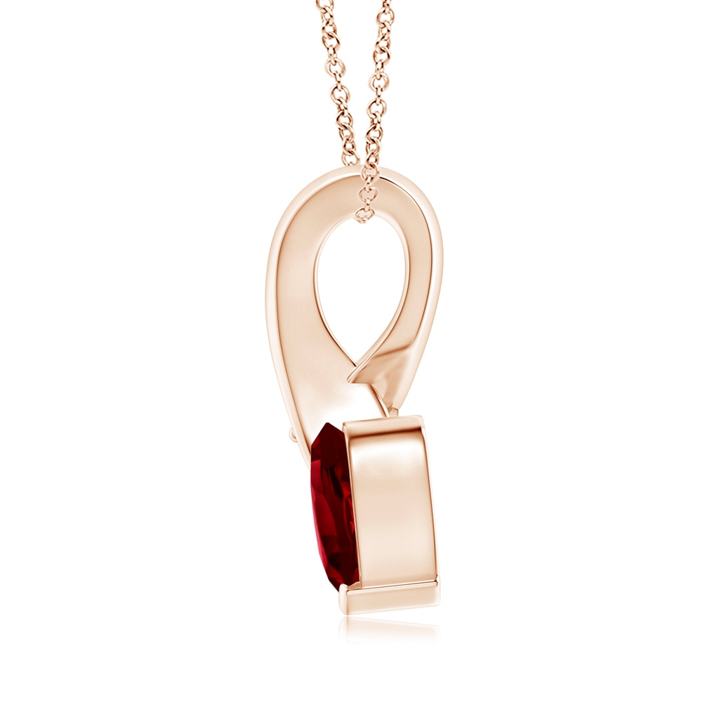 6mm AAAA Heart-Shaped Garnet Ribbon Pendant with Diamond in Rose Gold Back