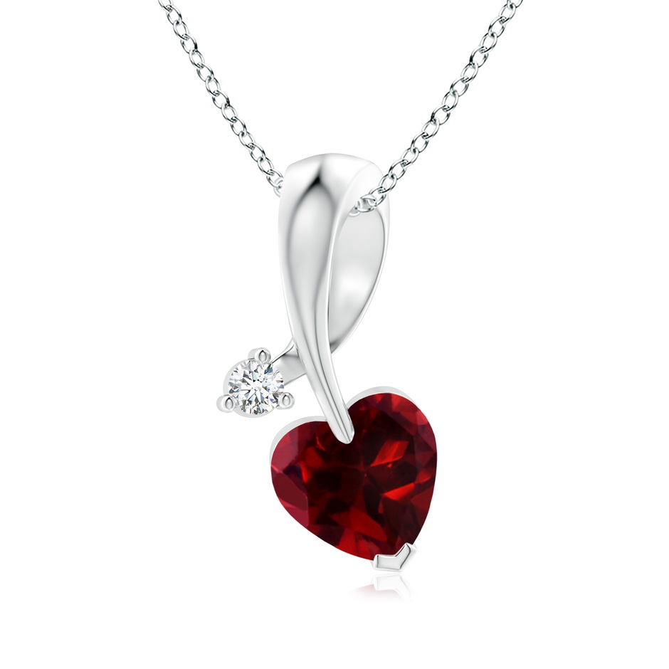 6mm AAAA Heart-Shaped Garnet Ribbon Pendant with Diamond in White Gold 