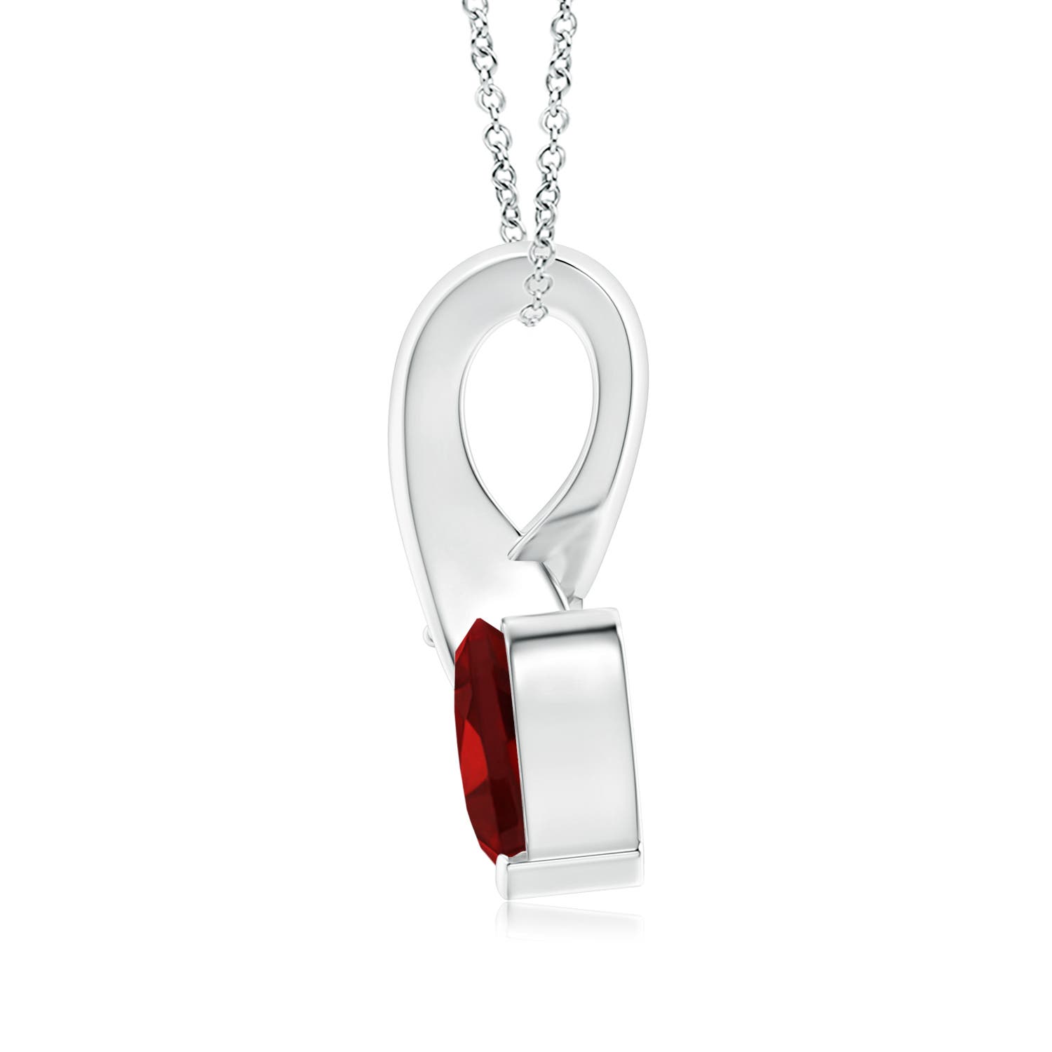 6mm AAAA Heart-Shaped Garnet Ribbon Pendant with Diamond in White Gold - side 2