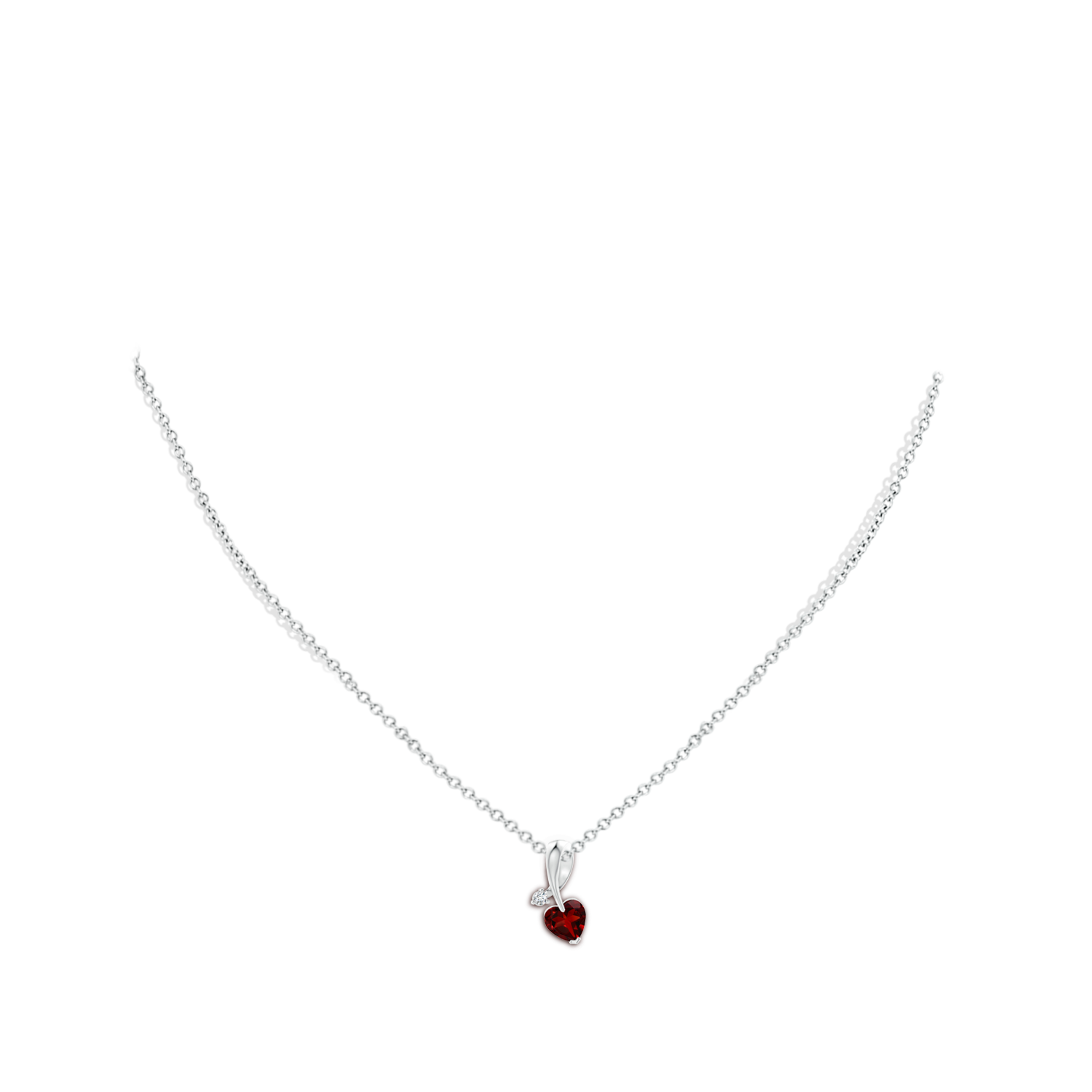 6mm AAAA Heart-Shaped Garnet Ribbon Pendant with Diamond in White Gold - body_neck